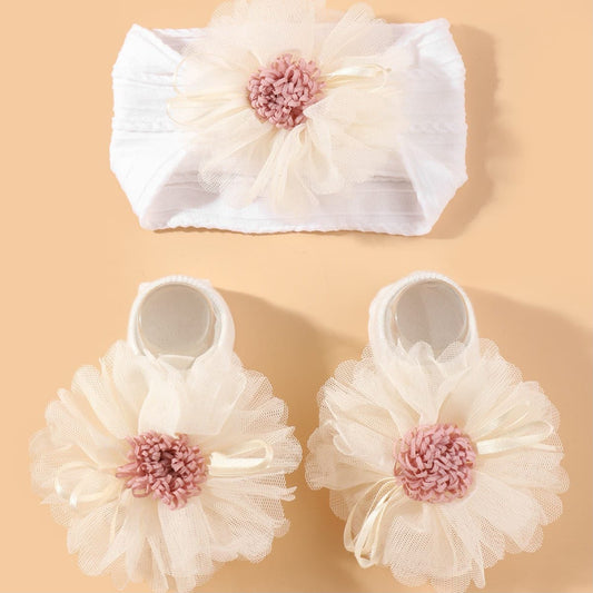 Baby Girl Flower Headband & Socks Set