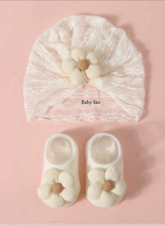 Baby Flower Cap & Booties Set