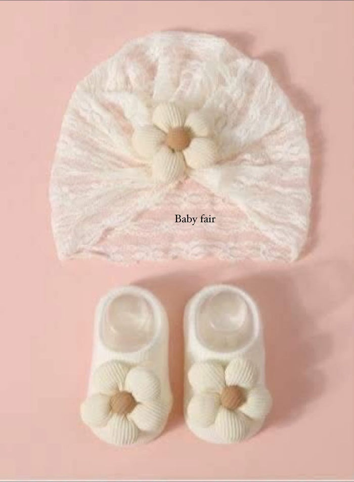 Baby Flower Cap & Booties Set