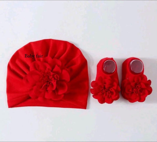 Baby Flower Cap & Booties Set