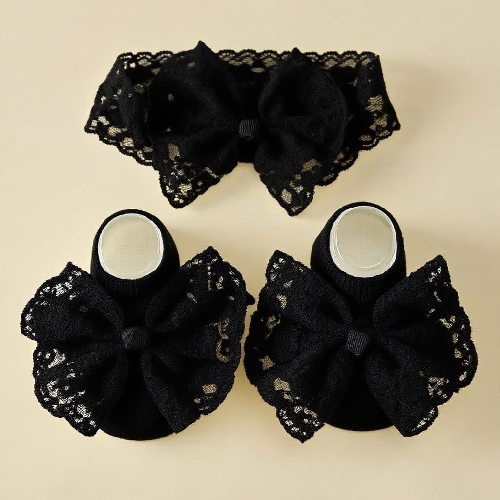 Baby Girl Lace Bow Headband & Socks Set