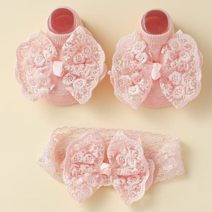 Baby Girl Lace Bow Headband & Socks Set