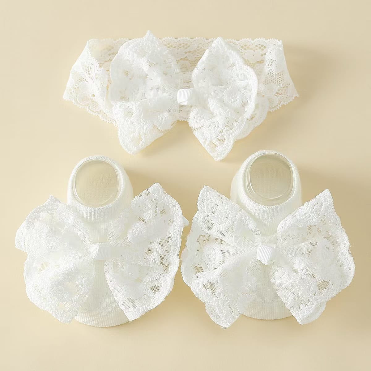 Baby Girl Lace Bow Headband & Socks Set