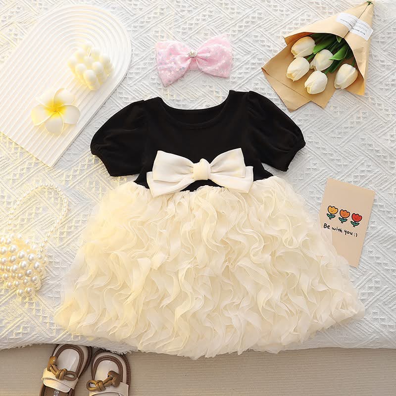Baby Girls Black & Cream Bow Party Dress