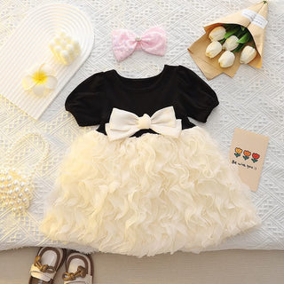 Baby Girls Black & Cream Bow Party Dress