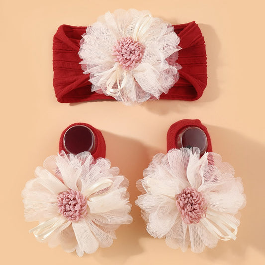 Baby Girl Flower Headband & Socks Set