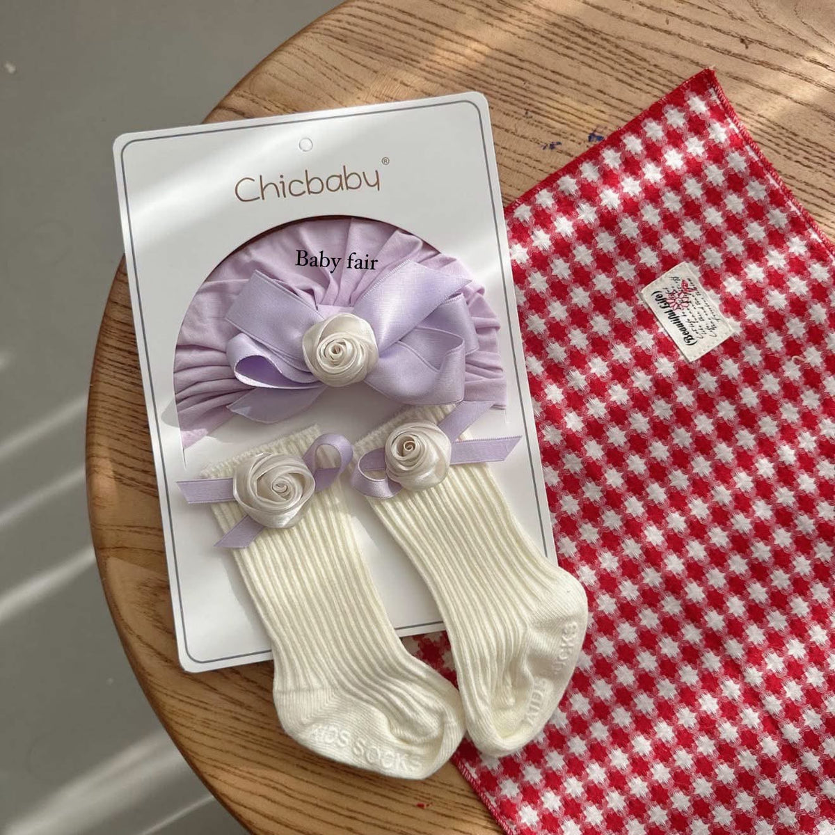 Imported Baby Headband & Socks Set Lavender and White Color