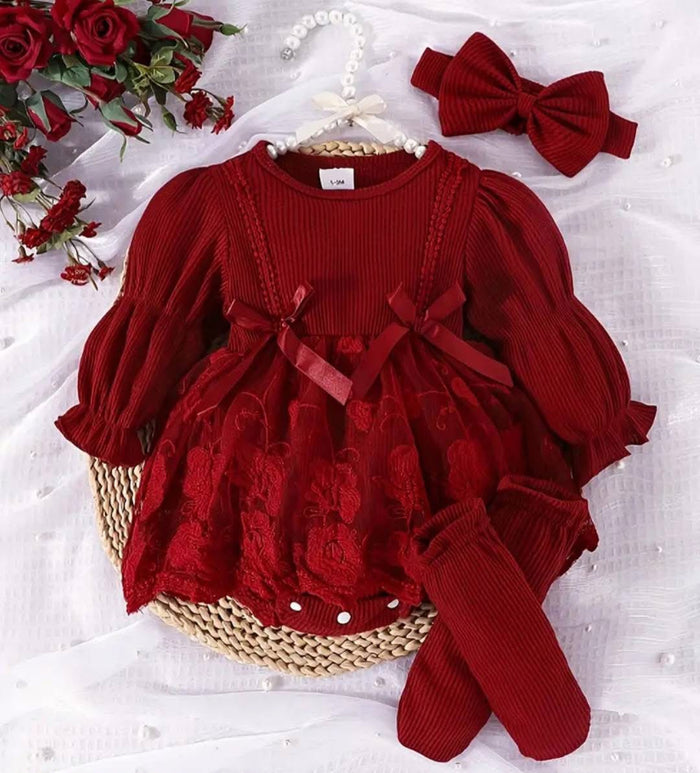 Imported Baby Winter Romper Set Maroon Red Color