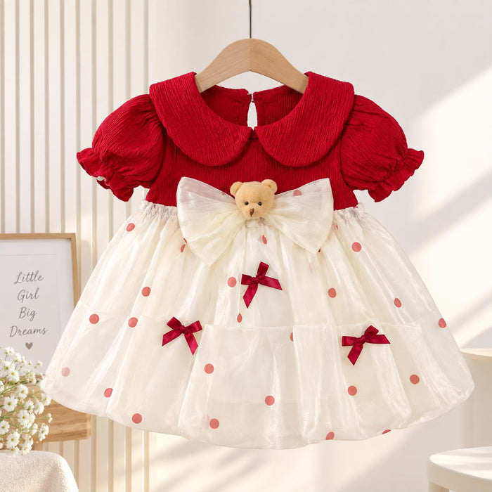 Teddy Bear Bow Polka Dot Party Frock